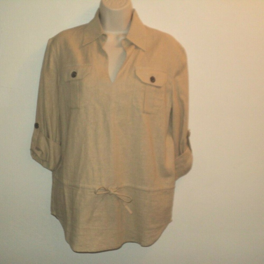 NEW Boston Proper OVERSIZED XS Top Tan Tab Sleeves
